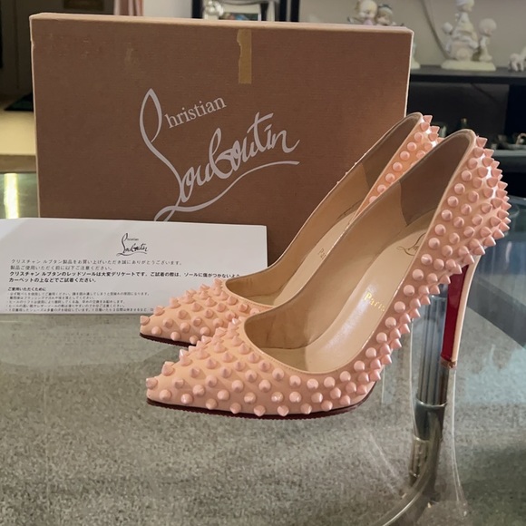 Christian Louboutin Shoes - Christian Louboutin Peach Patent Leather Pigalle Spikes Pumps